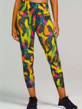 lululemon athletica Wunder train 25” Neon Brushstroke High-Rise Leggings